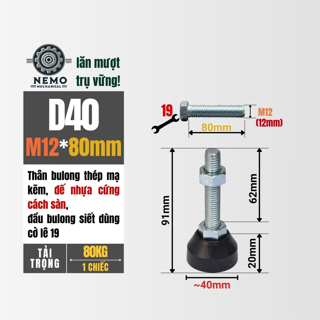 Chân Tăng Chỉnh Đế Nhựa Cứng – Giải Pháp Cân Bằng & Chống Rung (M10, M12, M16)